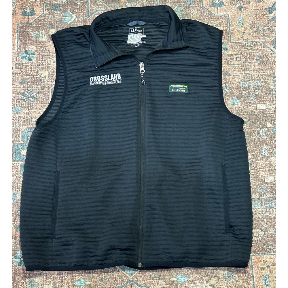 LL Bean Mens Airlight Fleece Vest Black Textured Full‎ Zip Size Medium Corporate